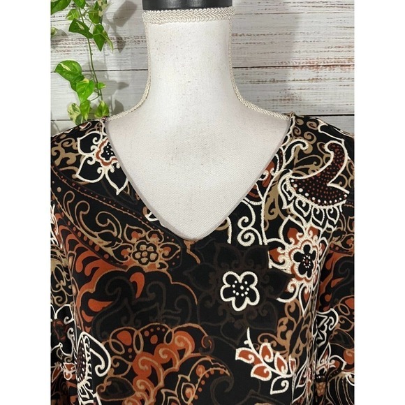 Nina Leonard Tunic Dress sz Small Black Brown Paisley Lace Boho Wedding Dinner - Picture 4 of 13